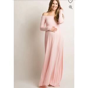 PinkBlush Pink Solid Off Shoulder Maternity Maxi Dress Size Large